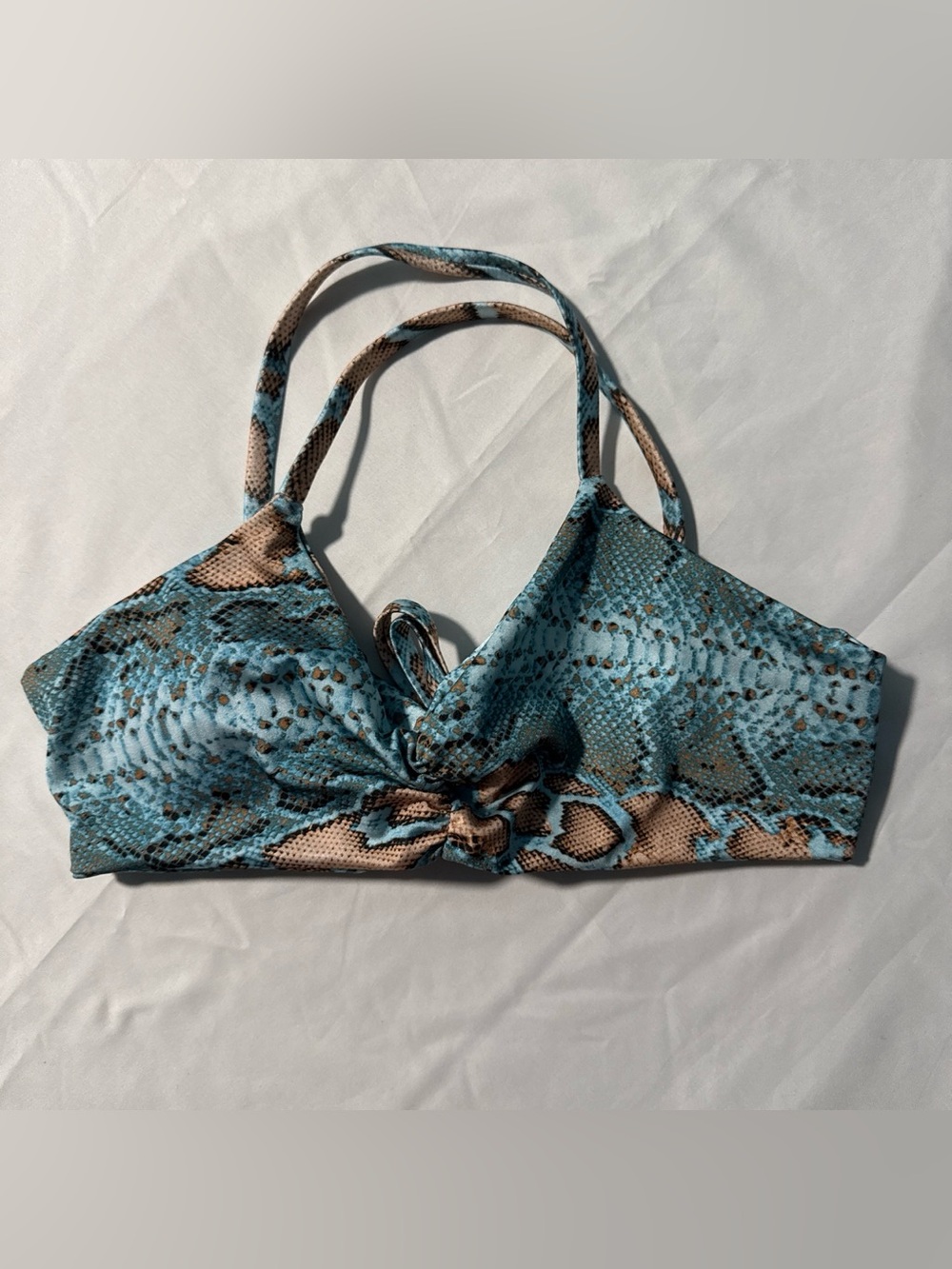 Fused Hawaii Blue Snake-Print Knot Front Bikini Top